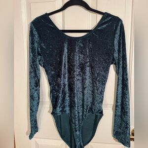 STAR CODY Velvet Vintage Bodysuit Dark Emerald Green snaps size Large leotard